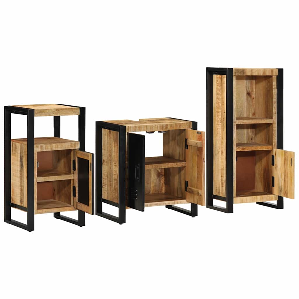 vidaXL Bathroom Furniture Set 3 pcs Brown and Black Solid Mango Wood 4