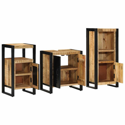 vidaXL Bathroom Furniture Set 3 pcs Brown and Black Solid Mango Wood 4