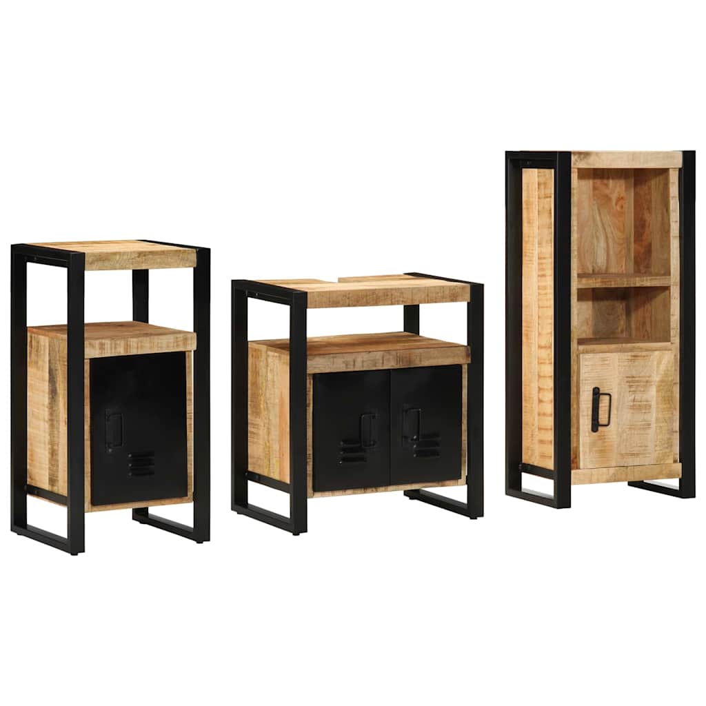 vidaXL Bathroom Furniture Set 3 pcs Brown and Black Solid Mango Wood 1