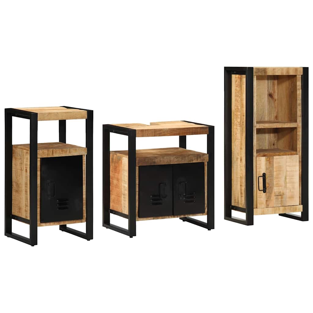 vidaXL Bathroom Furniture Set 3 pcs Brown and Black Solid Mango Wood 2