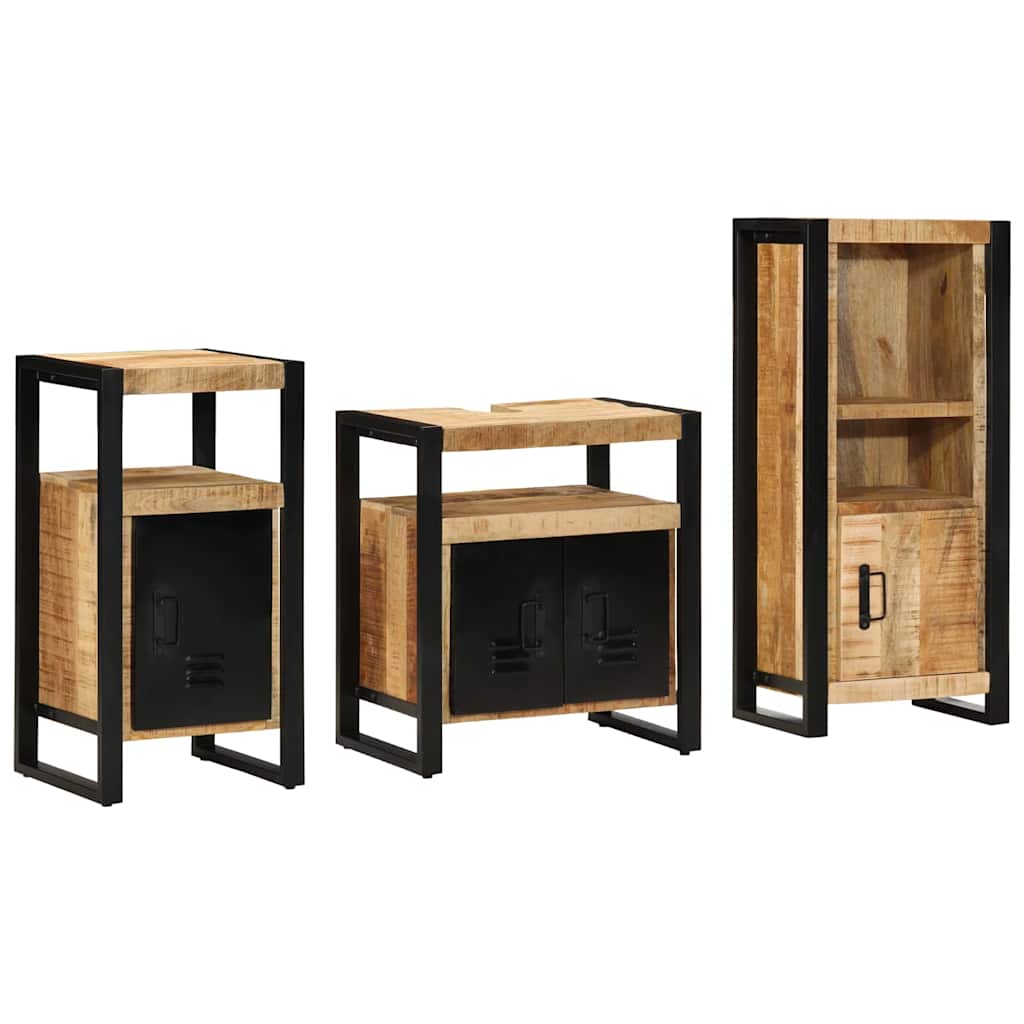vidaXL Bathroom Furniture Set 3 pcs Brown and Black Solid Mango Wood 3