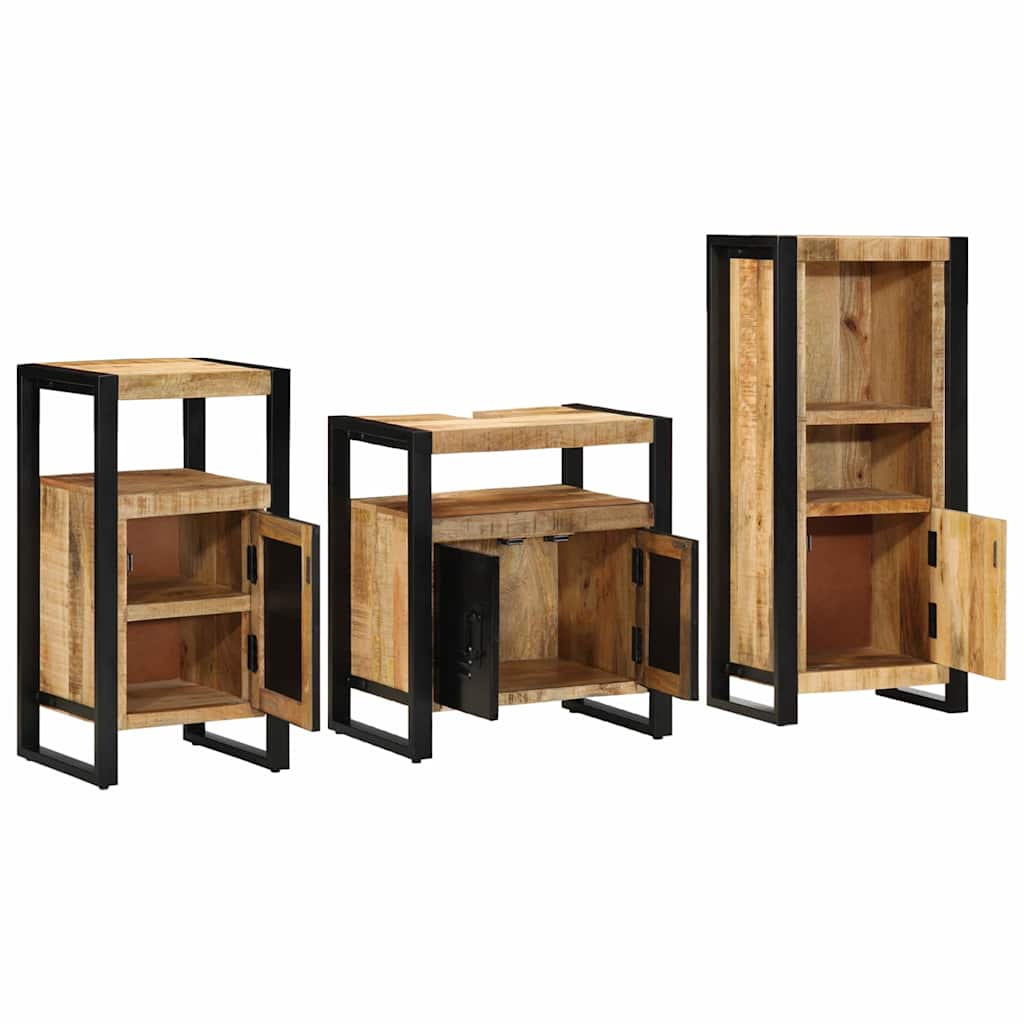 vidaXL Bathroom Furniture Set 3 pcs Brown and Black Solid Mango Wood 4