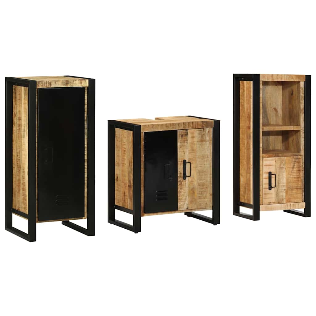 vidaXL Bathroom Furniture Set 3 pcs Brown and Black Solid Mango Wood 2