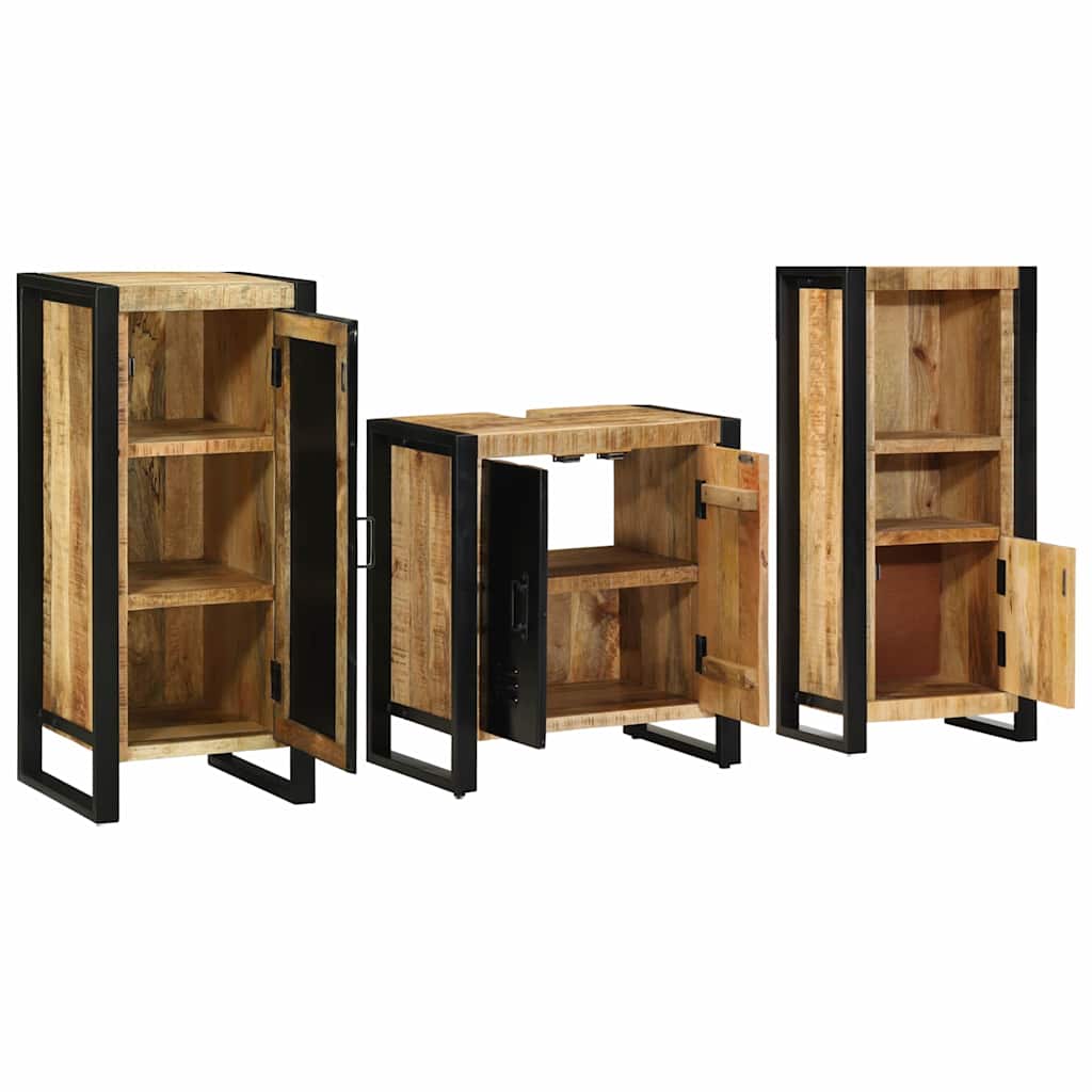 Bathroom Furniture Set 3 pcs Brown and Black Solid mango wood