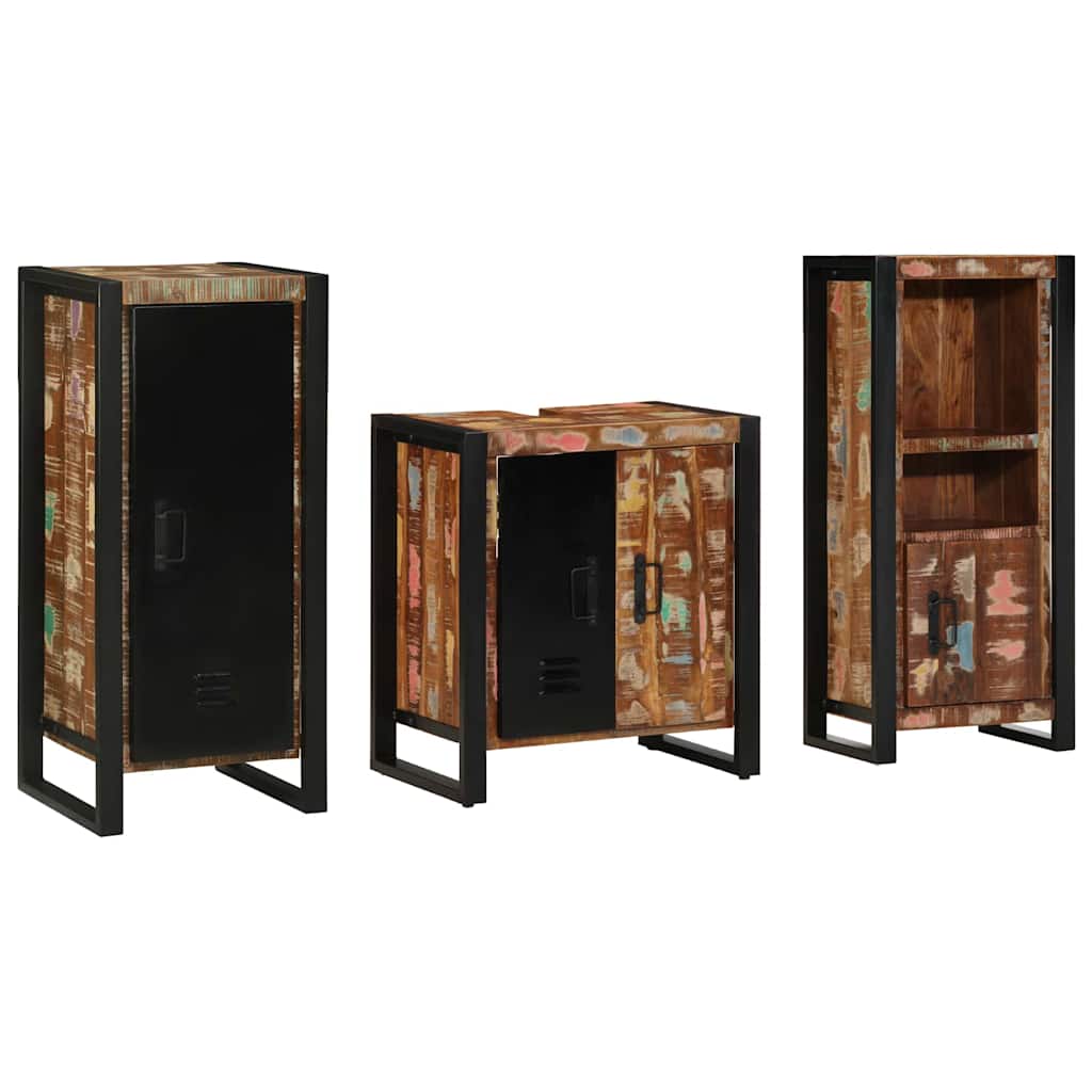 Bathroom Furniture Set 3 pcs Brown and Black Solid reclaimed wood