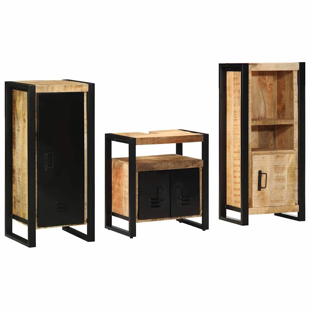 vidaXL Bathroom Furniture Set 3 pcs Brown and Black Solid Mango Wood 1