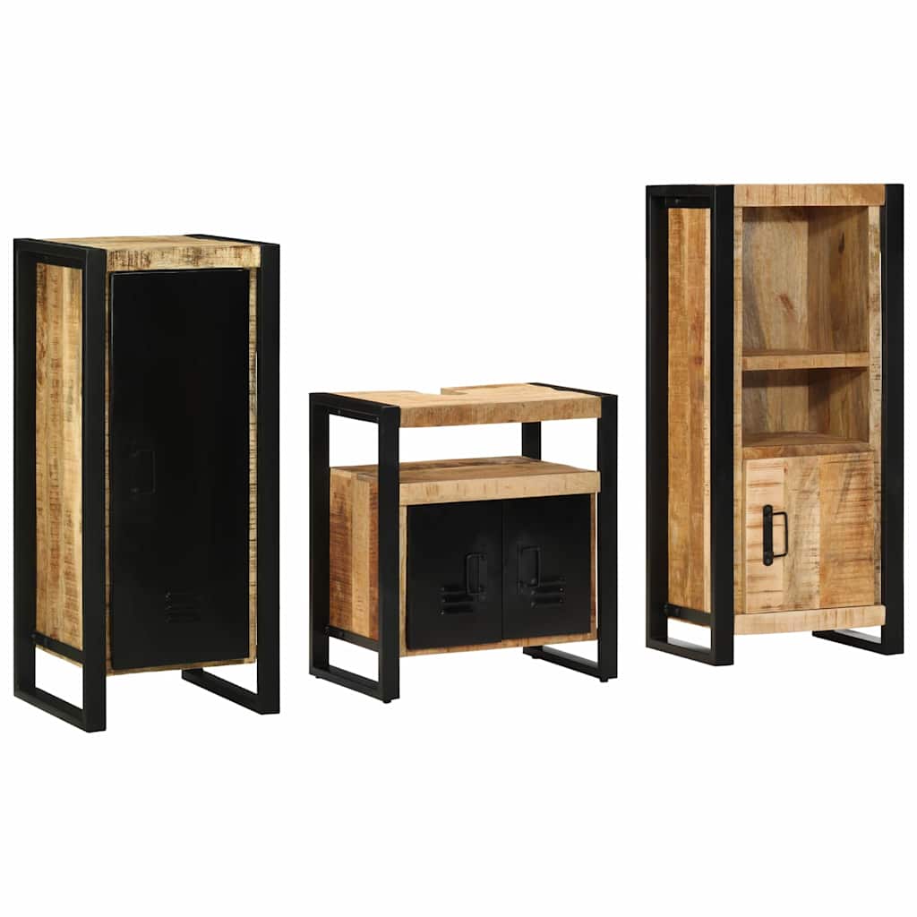 vidaXL Bathroom Furniture Set 3 pcs Brown and Black Solid Mango Wood 2