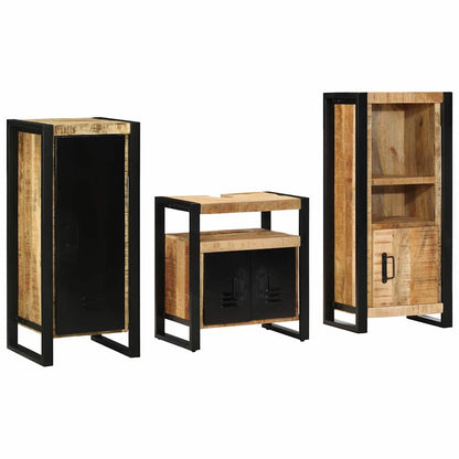 vidaXL Bathroom Furniture Set 3 pcs Brown and Black Solid Mango Wood 2