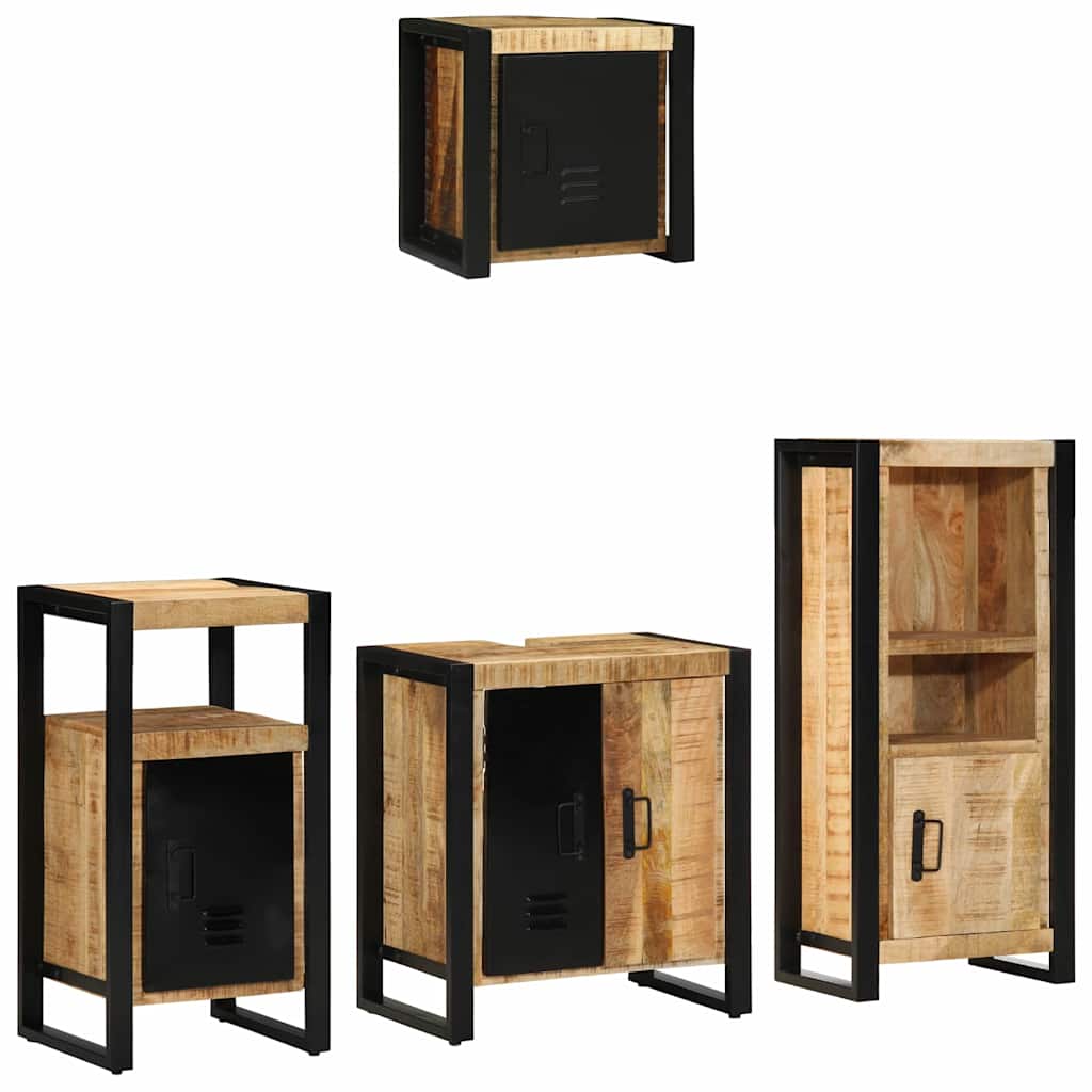 vidaXL Bathroom Furniture Set 4 pcs Brown and Black Solid Mango Wood 2