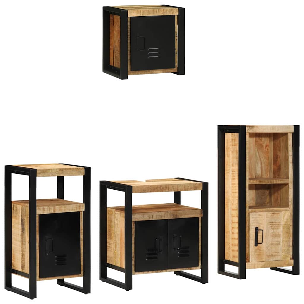 vidaXL Bathroom Furniture Set 4 pcs Brown and Black Solid Mango Wood 1