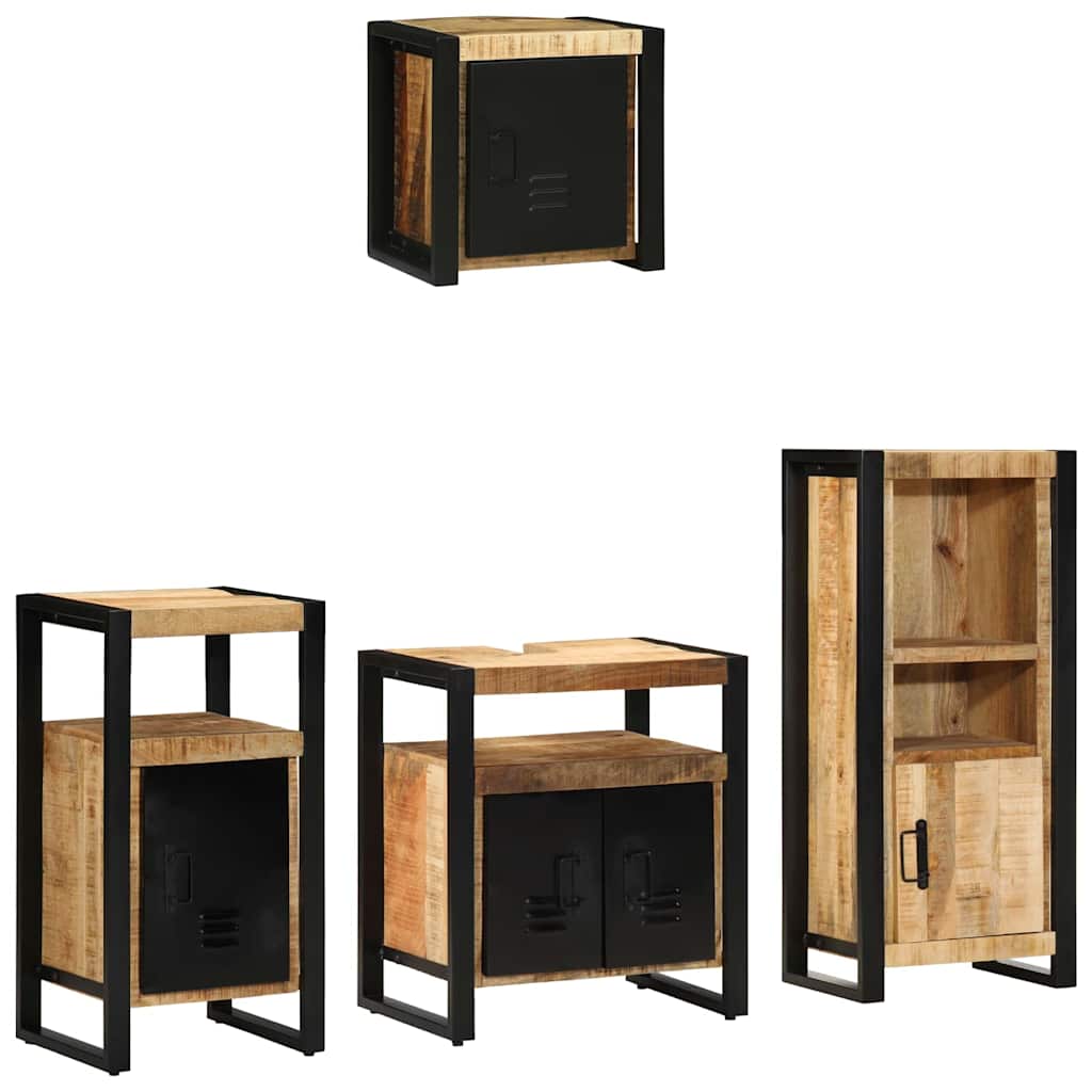 vidaXL Bathroom Furniture Set 4 pcs Brown and Black Solid Mango Wood 2