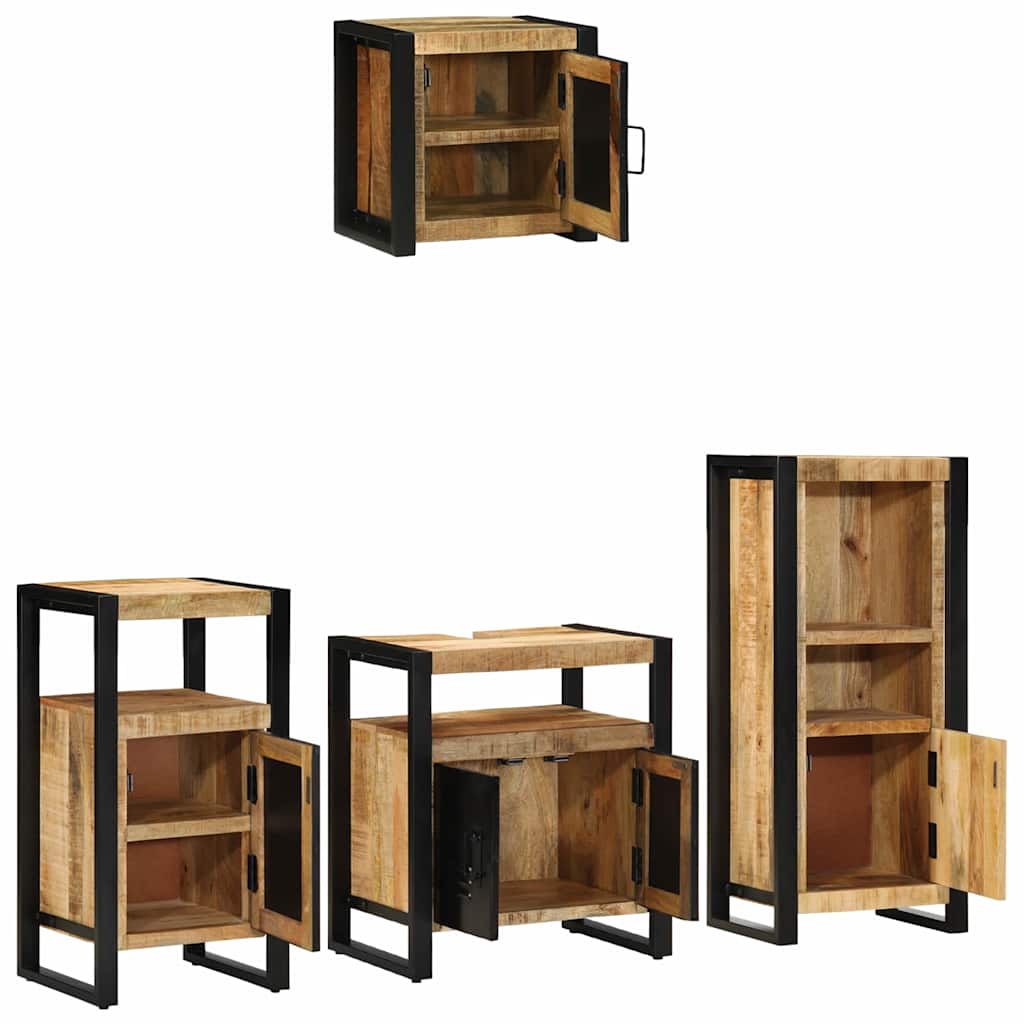 Bathroom Furniture Set 4 pcs Brown and Black Solid mango wood