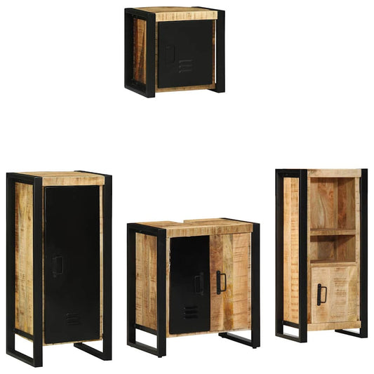 vidaXL Bathroom Furniture Set 4 pcs Brown and Black Solid Mango Wood 1