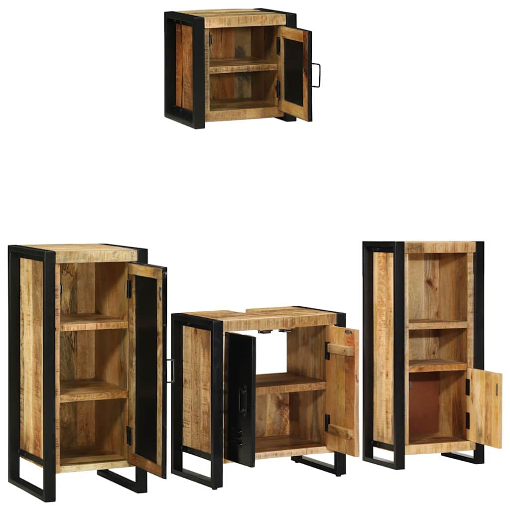 Bathroom Furniture Set 4 pcs Brown and Black Solid mango wood