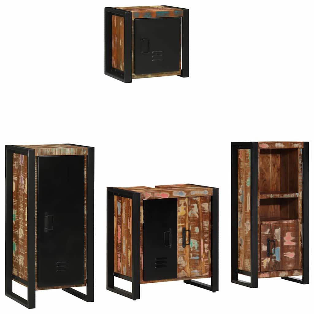 Bathroom Furniture Set 4 pcs Brown and Black Solid reclaimed wood