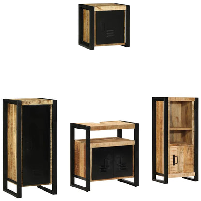 vidaXL Bathroom Furniture Set 4 pcs Brown and Black Solid Mango Wood 2