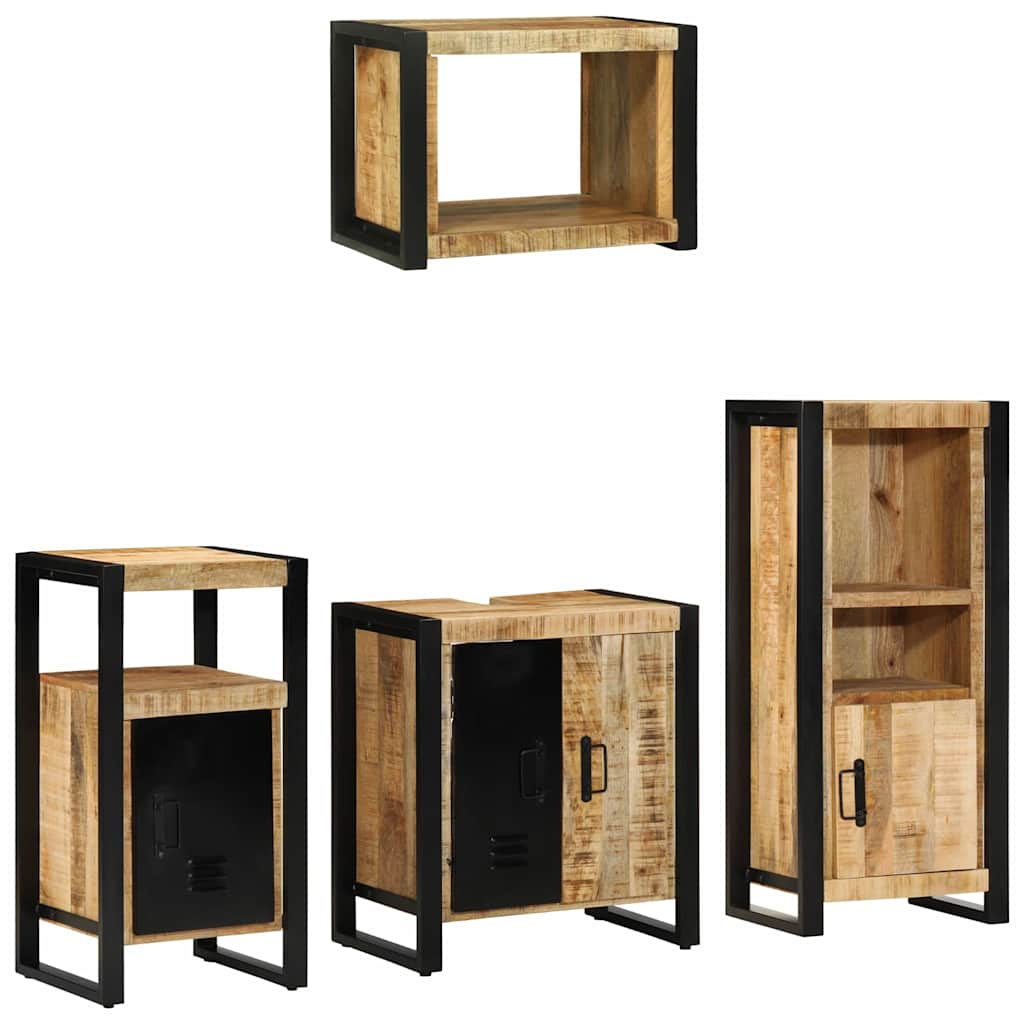 vidaXL Bathroom Furniture Set 4 pcs Brown and Black Solid Mango Wood 1
