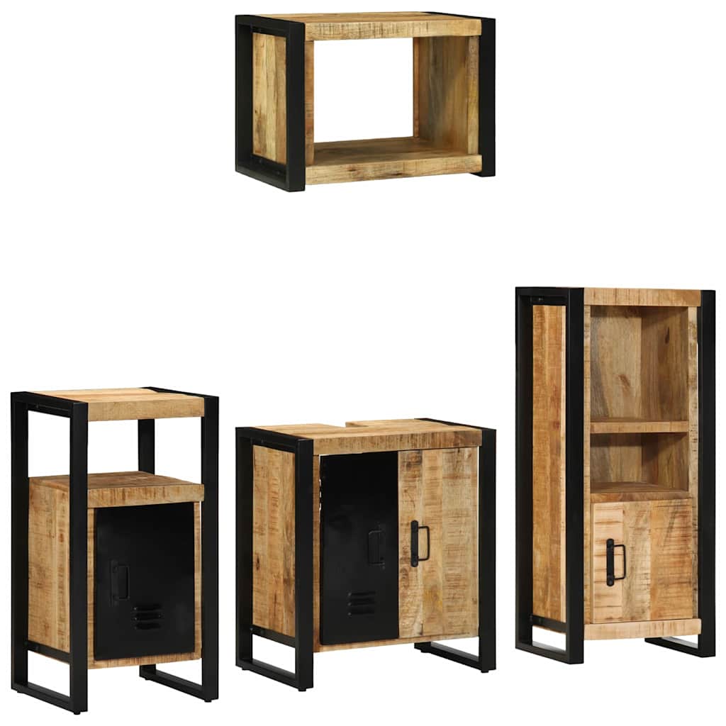 vidaXL Bathroom Furniture Set 4 pcs Brown and Black Solid Mango Wood 3
