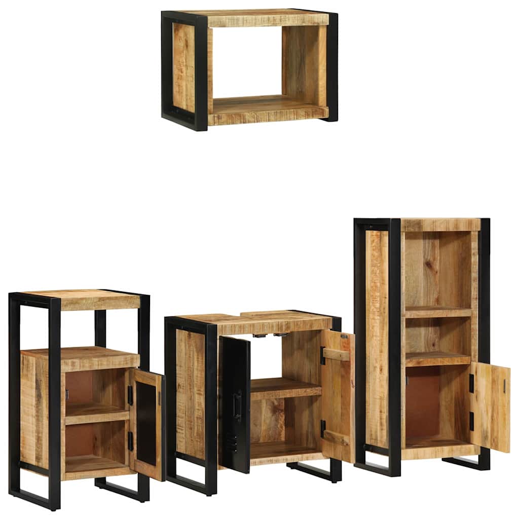 vidaXL Bathroom Furniture Set 4 pcs Brown and Black Solid Mango Wood 4