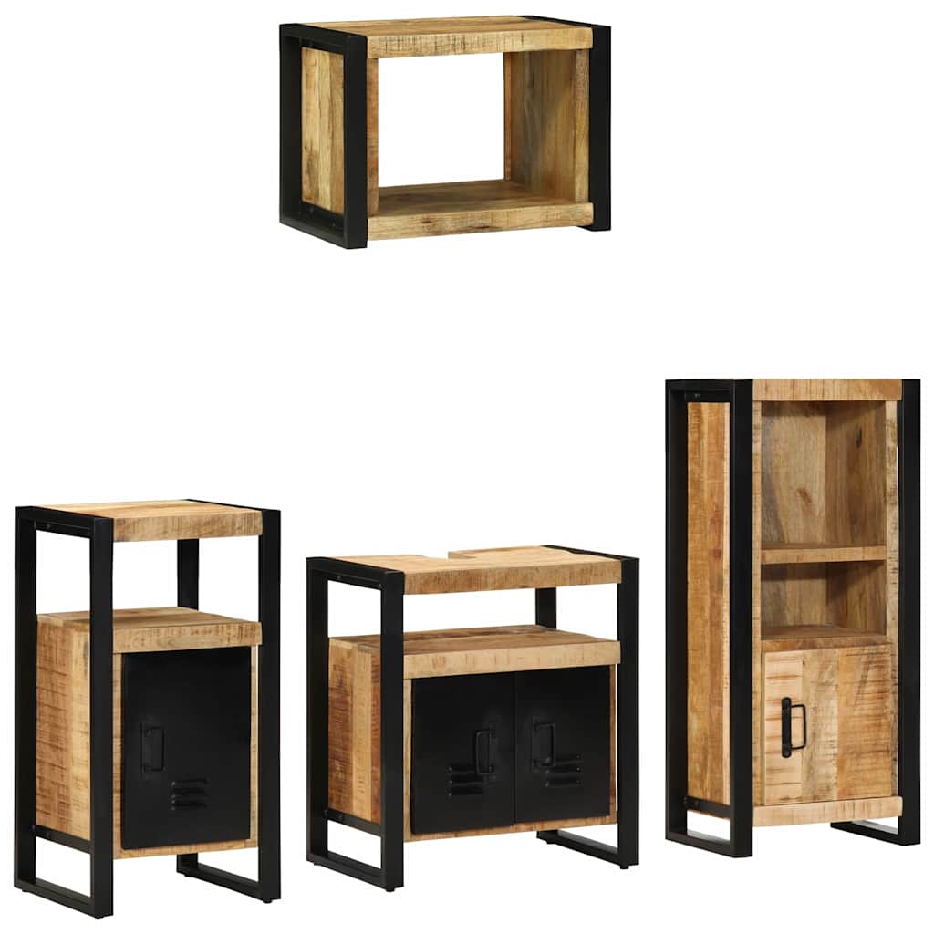 vidaXL Bathroom Furniture Set 4 pcs Brown and Black Solid Mango Wood 2