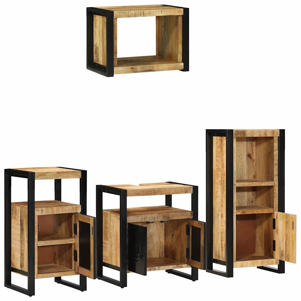 vidaXL Bathroom Furniture Set 4 pcs Brown and Black Solid Mango Wood 3