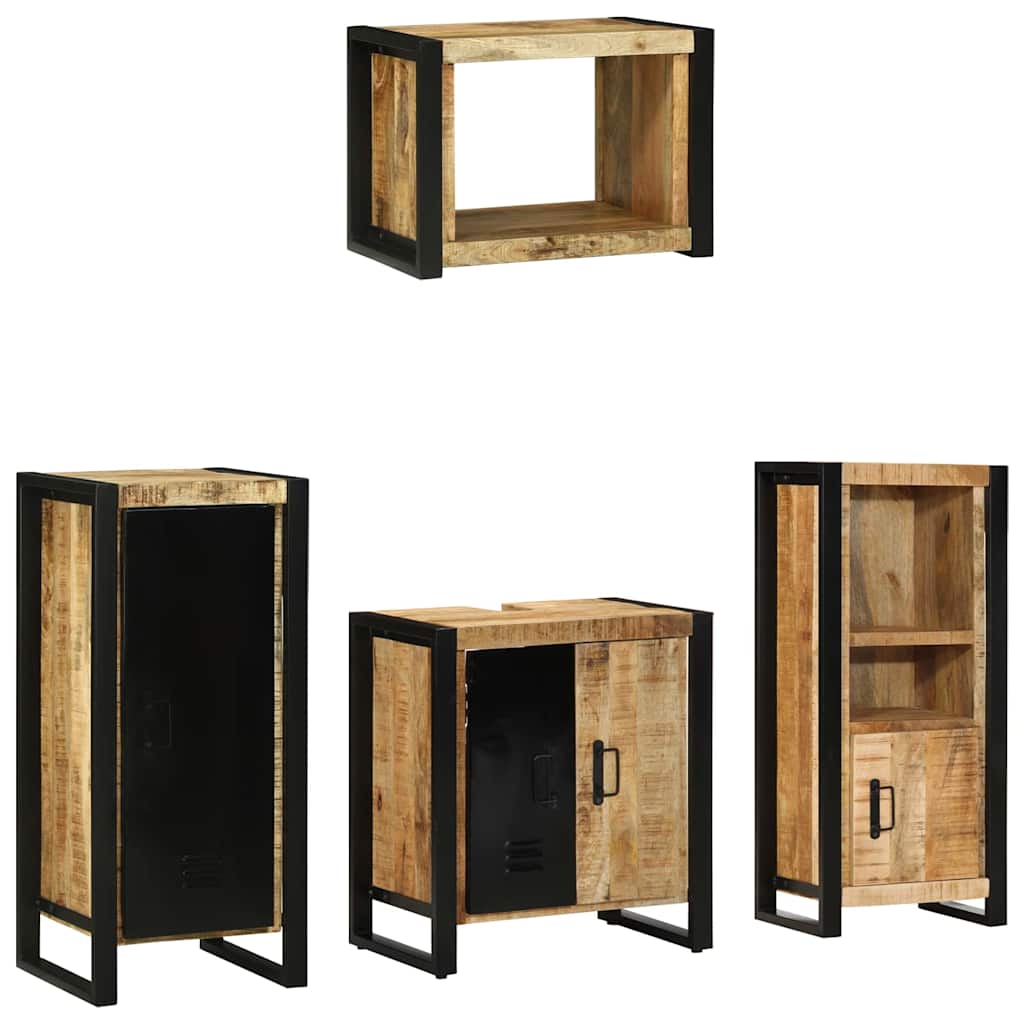vidaXL Bathroom Furniture Set 4 pcs Brown and Black Solid Mango Wood 2