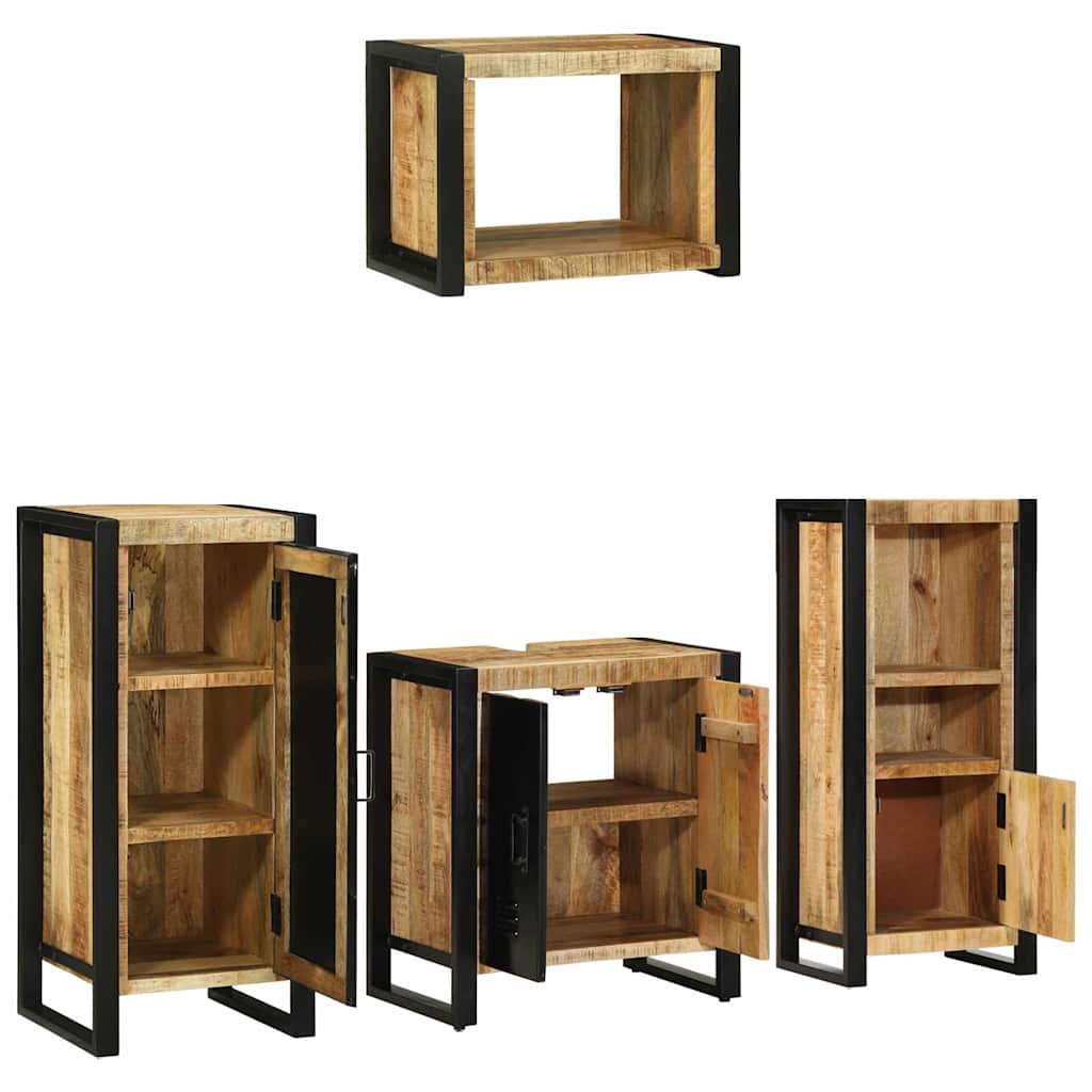 vidaXL Bathroom Furniture Set 4 pcs Brown and Black Solid Mango Wood 3