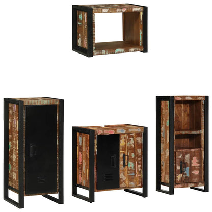Bathroom Furniture Set 4 pcs Brown and Black Solid reclaimed wood