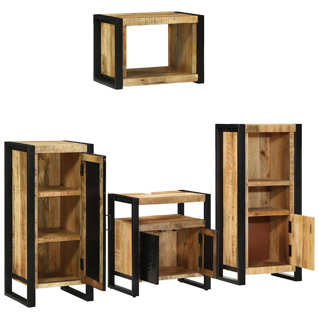 vidaXL Bathroom Furniture Set 4 pcs Brown and Black Solid Mango Wood 3