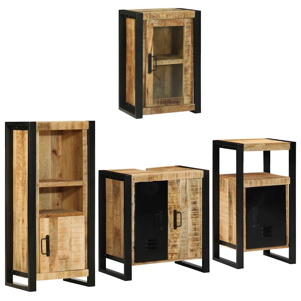 vidaXL Bathroom Furniture Set 4 pcs Brown Soild Mango Wood 1