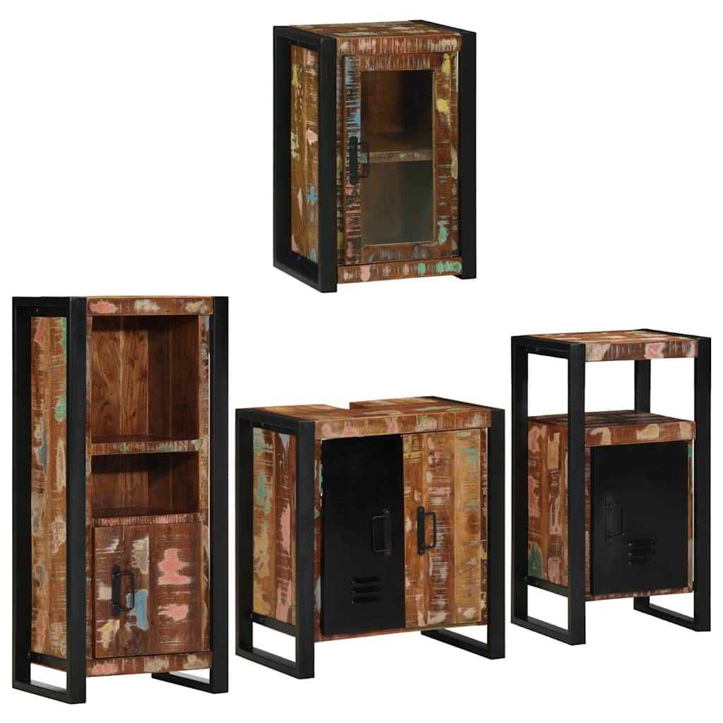 vidaXL Bathroom Furniture Set 4 pcs Multicolour Solid Reclaimed Wood 3