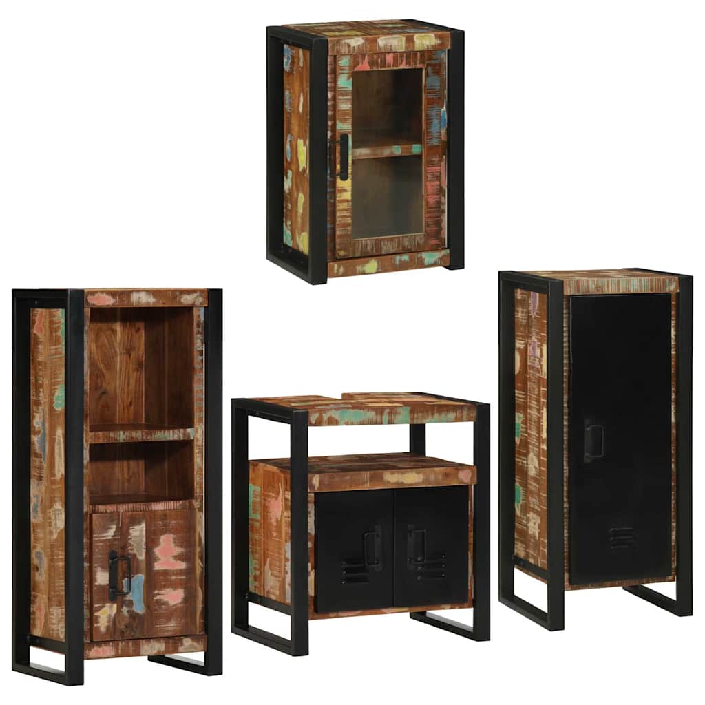 vidaXL Bathroom Furniture Set 4 pcs Multicolour Solid Reclaimed Wood 2
