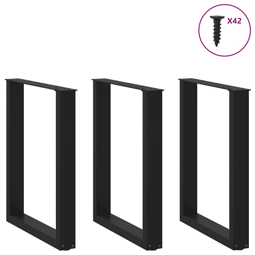 Dining Table Legs U-Shaped Steel 3 pcs Black 70 x (72-73) cm