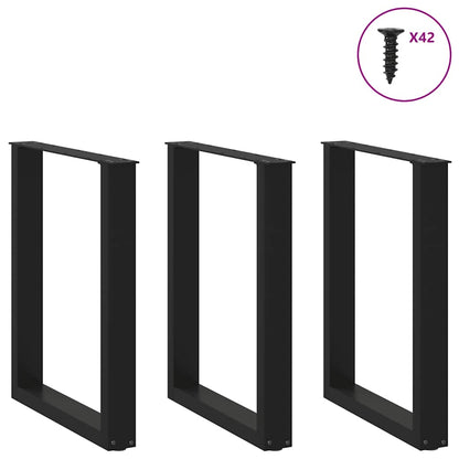 Dining Table Legs U-Shaped Steel 3 pcs Black 70 x (72-73) cm