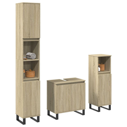 3 Piece Bathroom Cabinet Set Engineered Wood Sonoma oak
