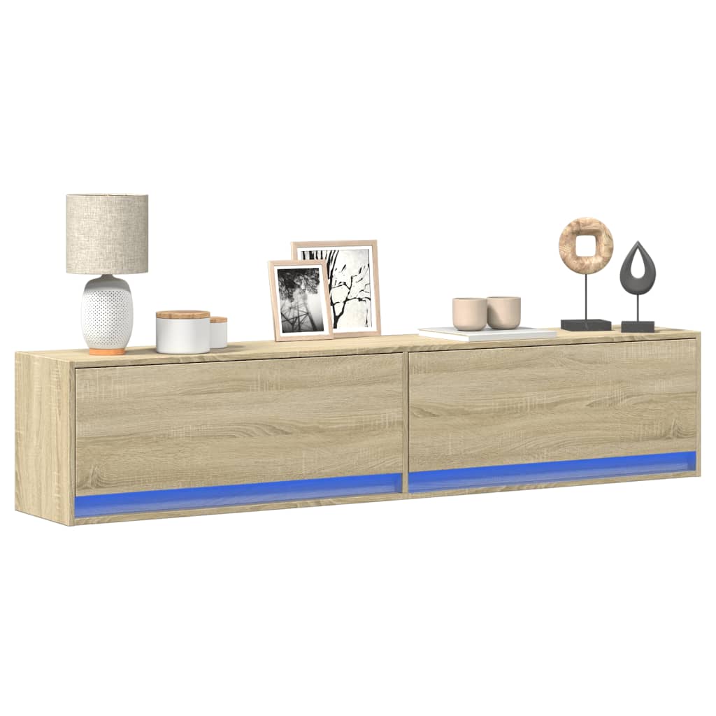 TV Wall Cabinet with LED Lights 80x31x38 cm Sonoma oak 180 cm