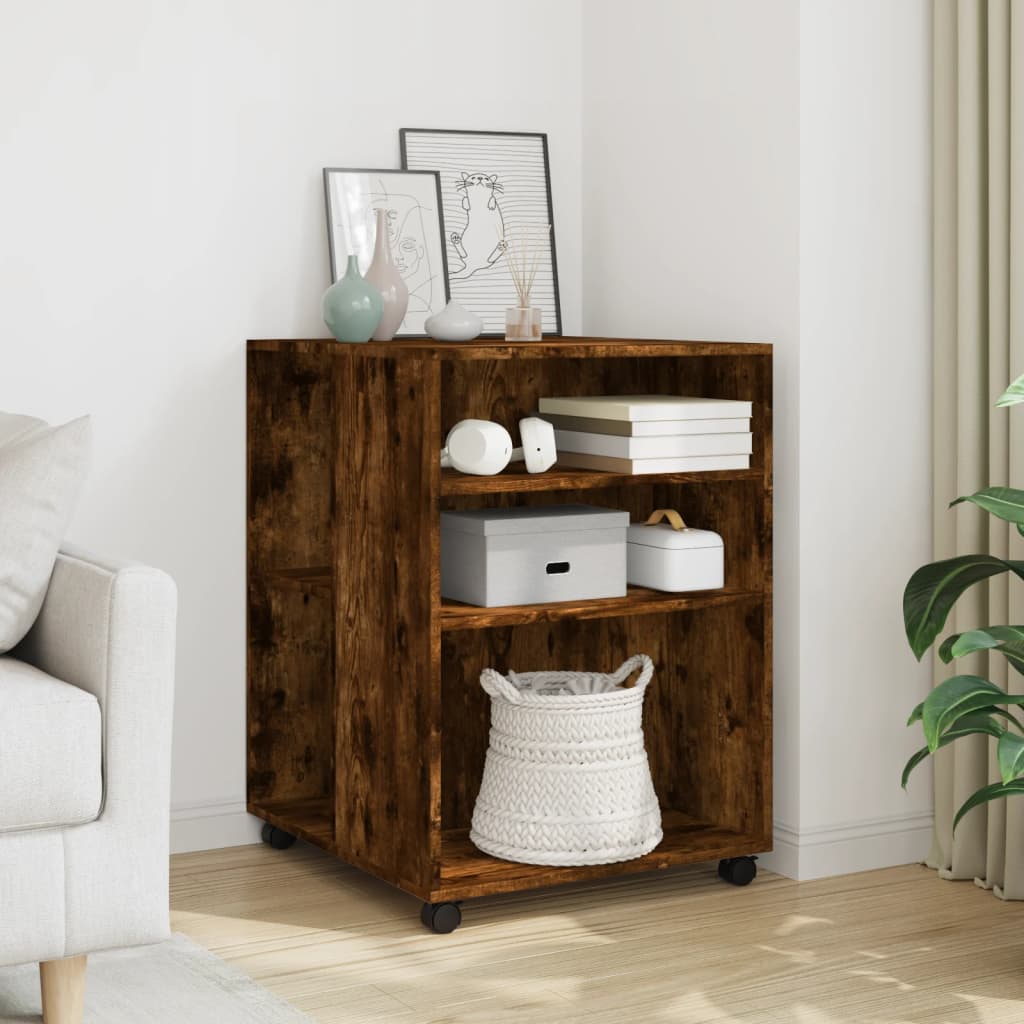 Side Table with Wheels 55x60x78 cm Engineered Wood Smoked Oak