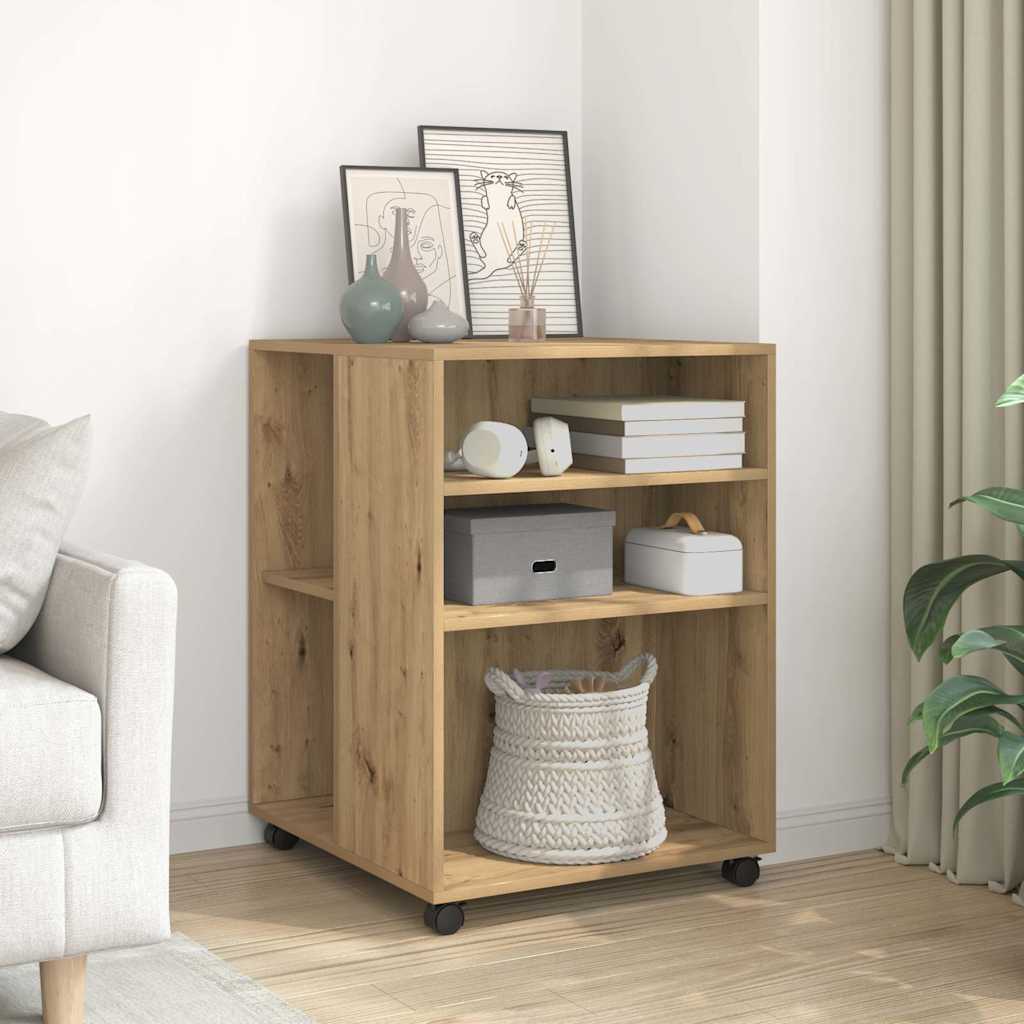 Side Table with Wheels 55x60x78 cm Engineered Wood Artisan oak