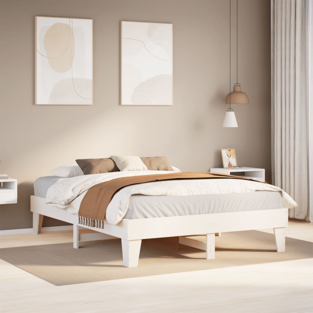 Bed Frame without Mattress Solid Wood Pine Length 190 cm White 140 cm