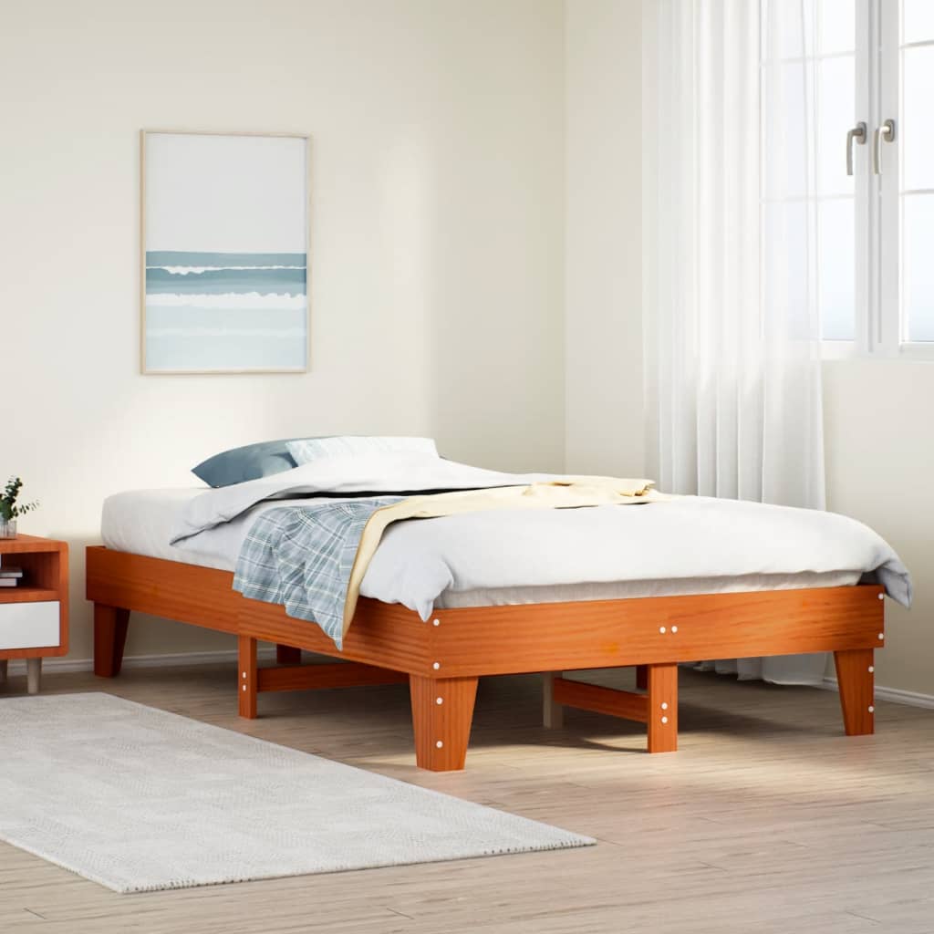 Bed Frame without Mattress Solid Wood Pine Length 190 cm Wax brown 135 cm