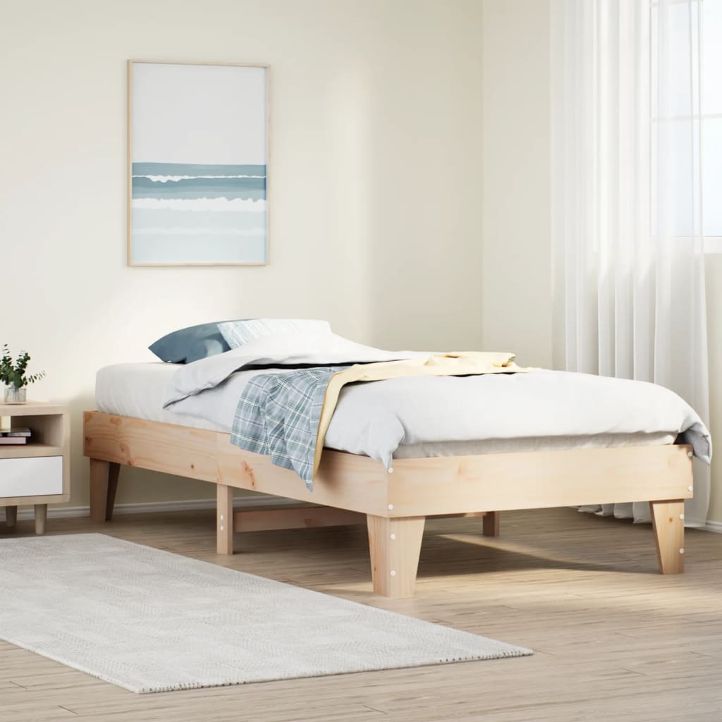 Bed Frame without Mattress Solid Wood Pine Length 190 cm Natural 90 cm