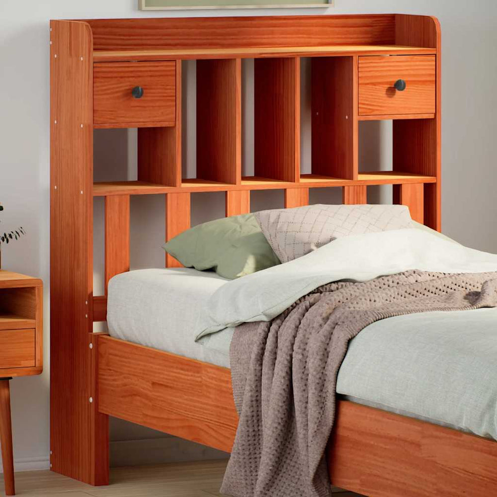 vidaXL Headboard with Storage Solid Wood Pine Wax Brown