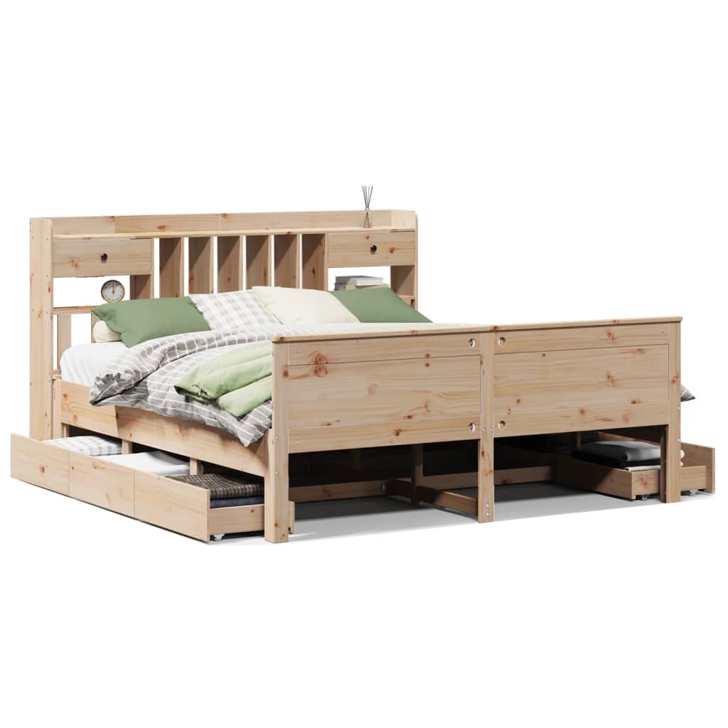 vidaXL Bookcase Bed without Mattress 180x200 cm Super King Solid Wood Pine 2