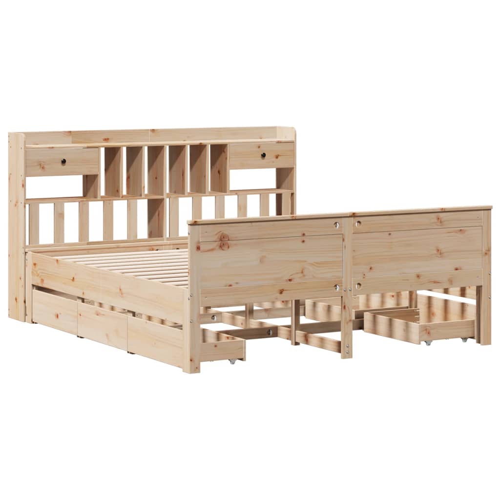 vidaXL Bookcase Bed without Mattress 180x200 cm Super King Solid Wood Pine 3