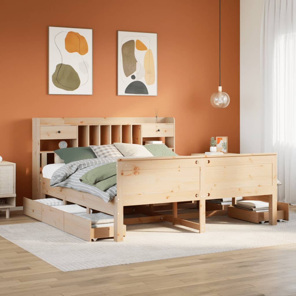 vidaXL Bookcase Bed without Mattress 180x200 cm Super King Solid Wood Pine 1