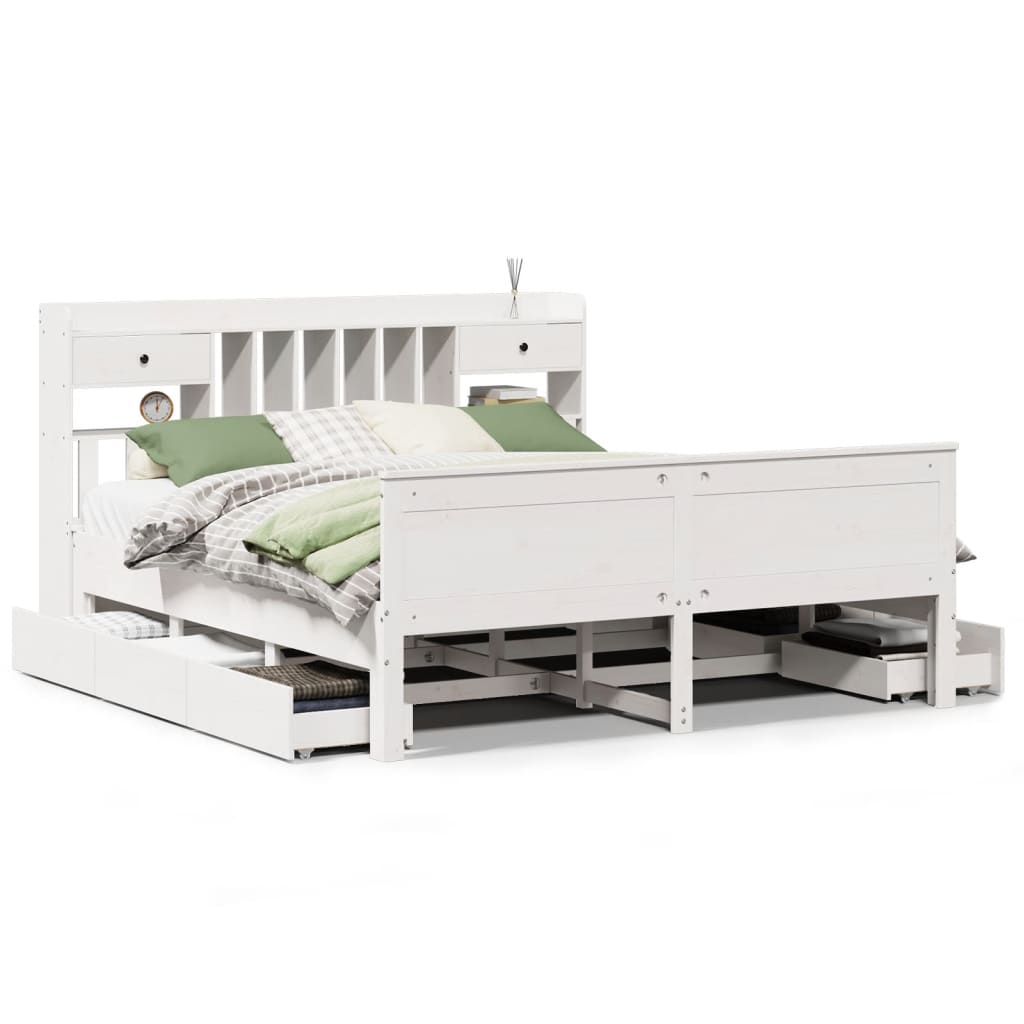 vidaXL Bookcase Bed without Mattress White 180x200 cm Super King Solid Wood Pine 2