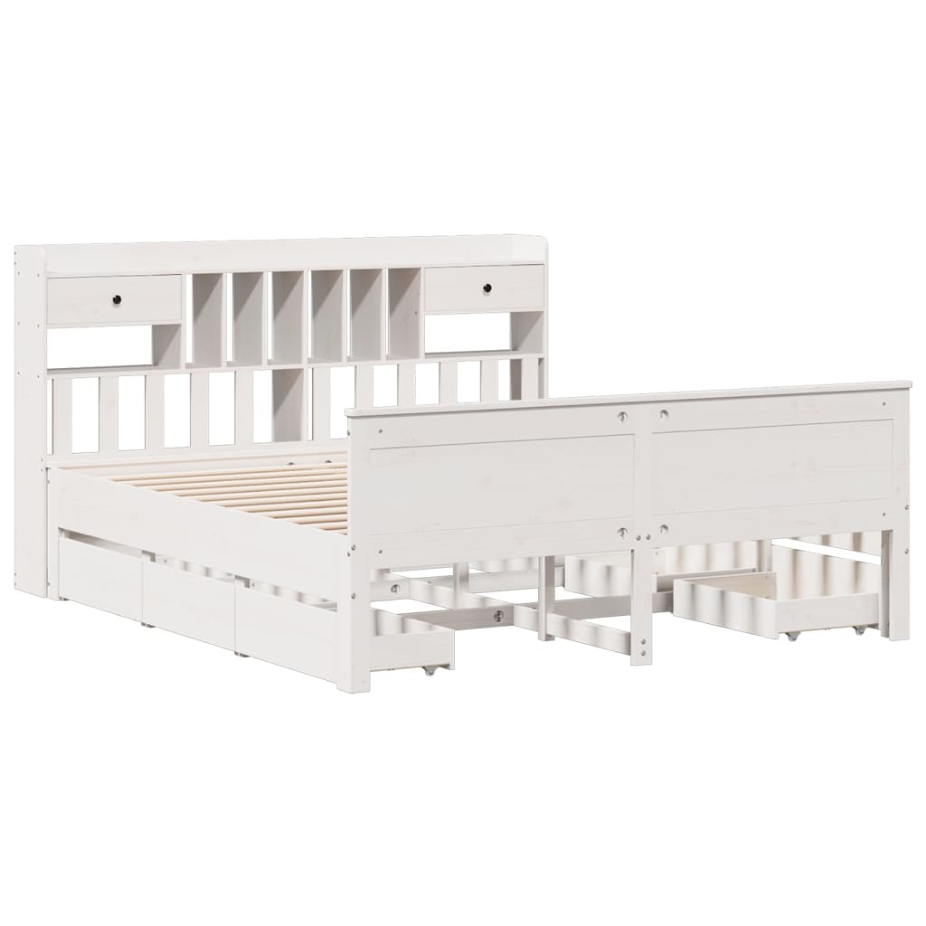 vidaXL Bookcase Bed without Mattress White 180x200 cm Super King Solid Wood Pine 3