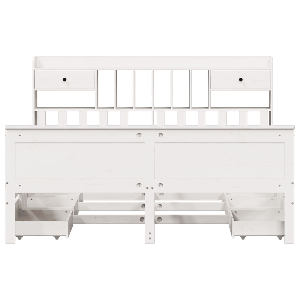 vidaXL Bookcase Bed without Mattress White 180x200 cm Super King Solid Wood Pine 4