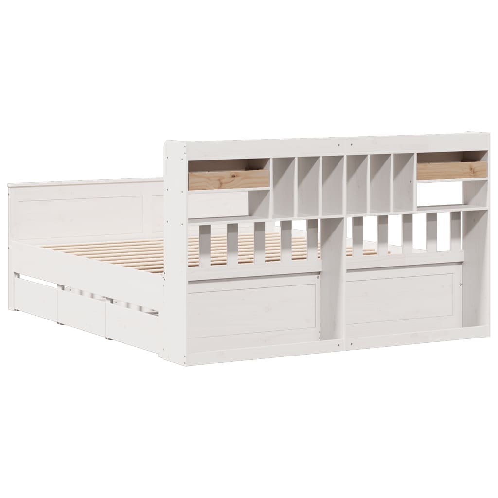 vidaXL Bookcase Bed without Mattress White 180x200 cm Super King Solid Wood Pine 6