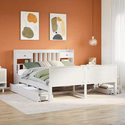 vidaXL Bookcase Bed without Mattress White 180x200 cm Super King Solid Wood Pine 1